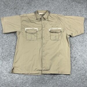 US74 Koman Button Up Utility‎ Shirt Mens XL Beige Military Double Pocket Front